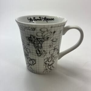Disney Minnie Mouse Sketch Book Mug 2008 White Ceramic Grid Art Style 4.25" Tall